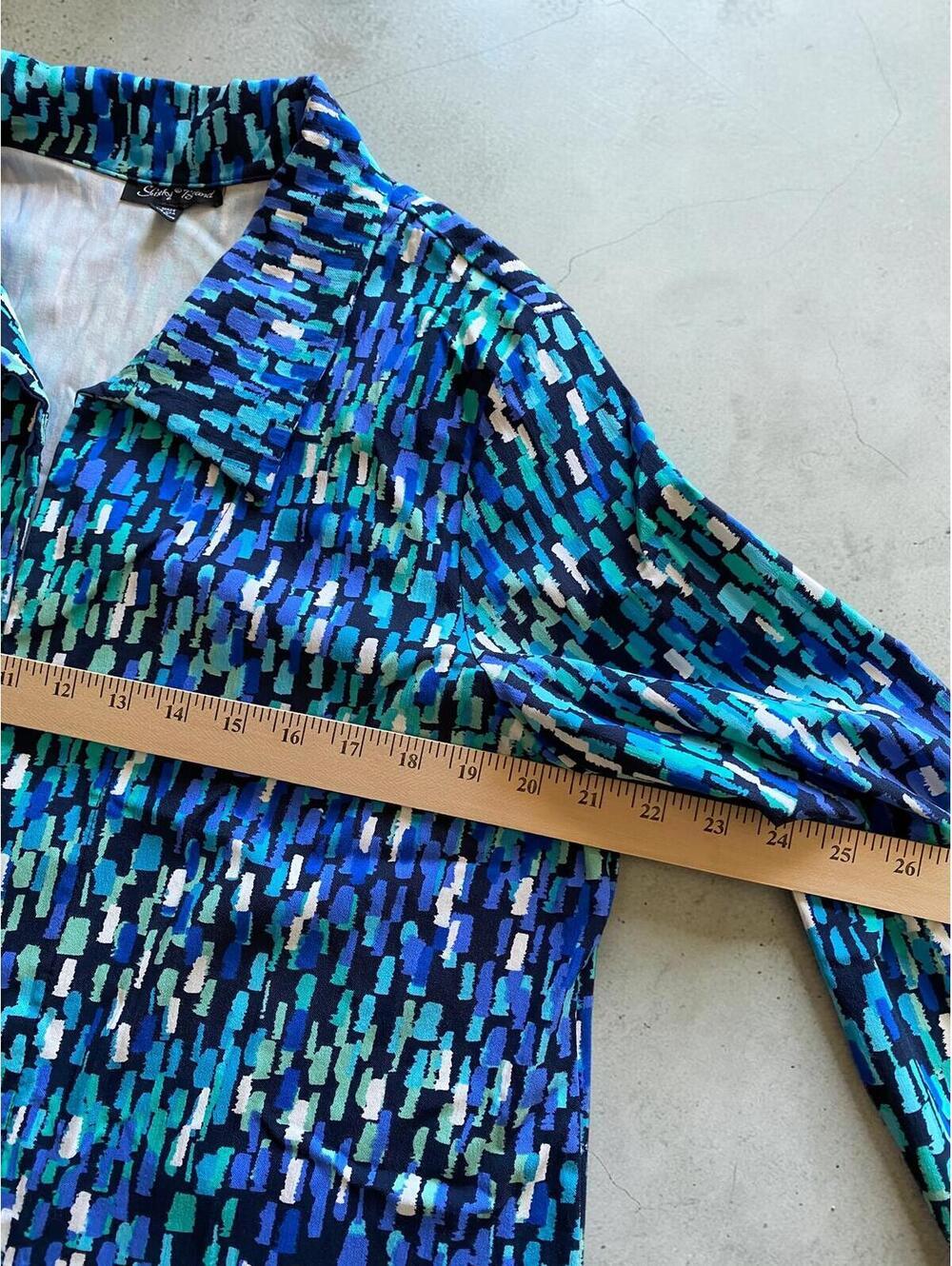 Slinky Brand Women Jacket M Blazer Style Blue Acetate Stretch Abstract Travel - Picture 4 of 9